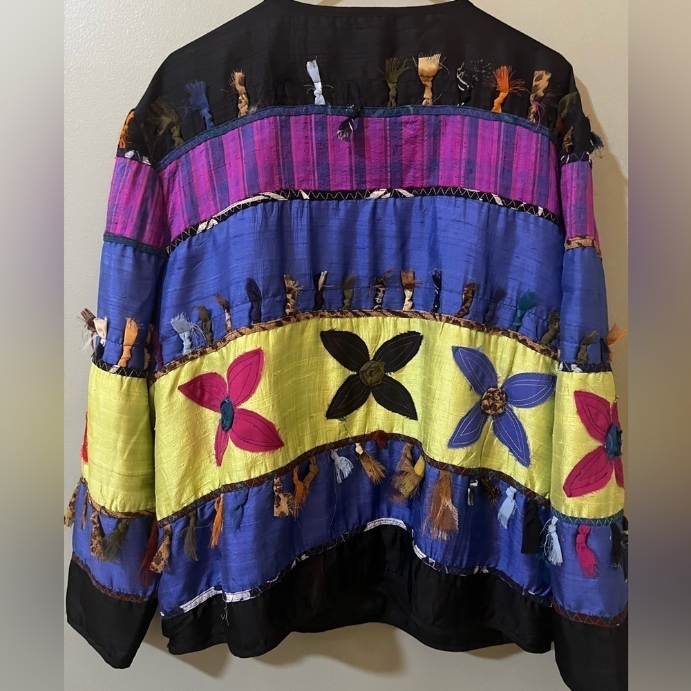 Allure Vintage Boho silk art deco 90’s multi colored toggle closure jacket 2X - Picture 8 of 8